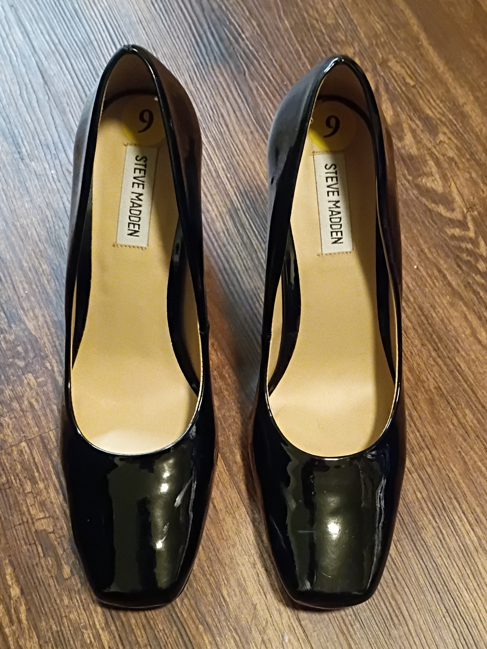 Steve Madden Women's Size 9 Black Faux Leather Pumps Chunky Heels Office Wear
